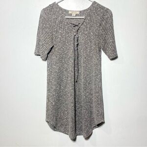 Adam Levine Knit Midi Dress Women’s M Gray Criss-Cross V-Neck Casual Pullover
